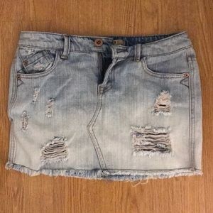 Distressed denim skirt